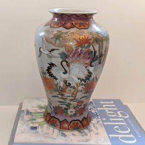 Large Vintage Chinoiserie Vase, Flying Cranes Active